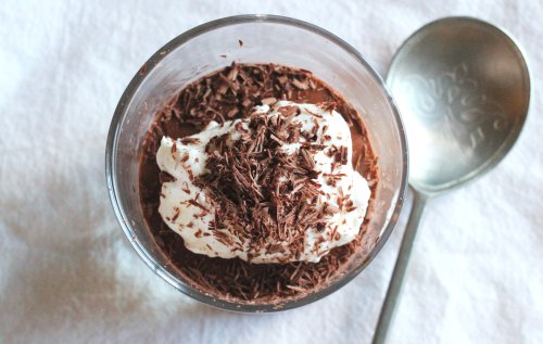 salted dark chocolate mousse with vanilla scented cream